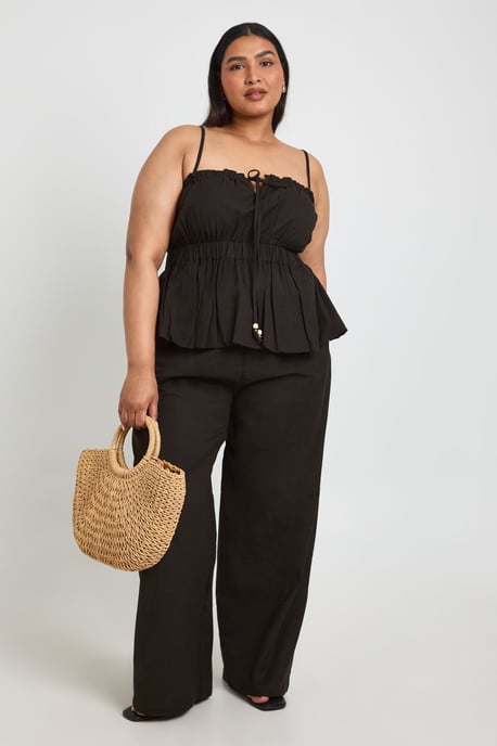 Plus Beaded Detail Tie Wide Leg Trouser - Image 1