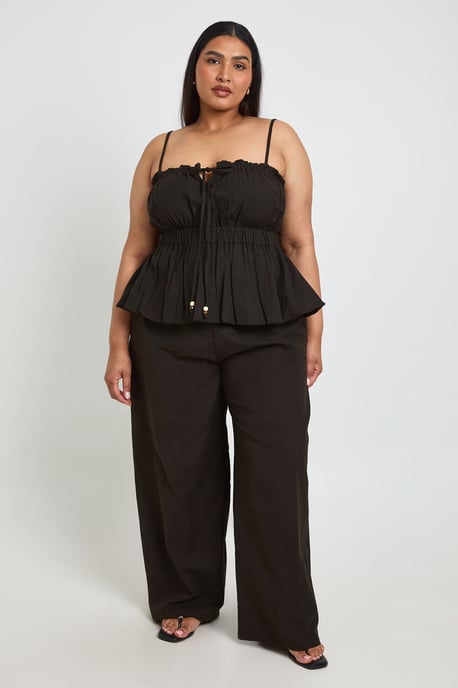 Plus Beaded Detail Tie Wide Leg Trouser - Image 3
