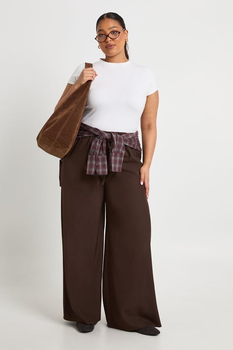 Plus Woven Elasticated Waist Drawstring Wide Leg Trouser - Image 3