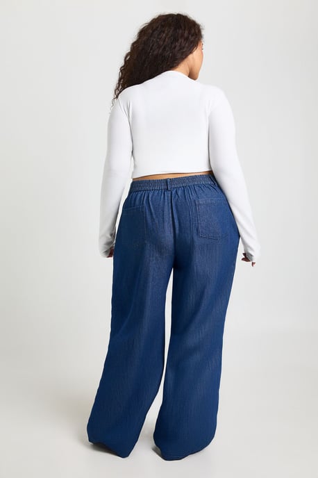 Plus Chambray Lapel Wide Leg Trouser - Image 2