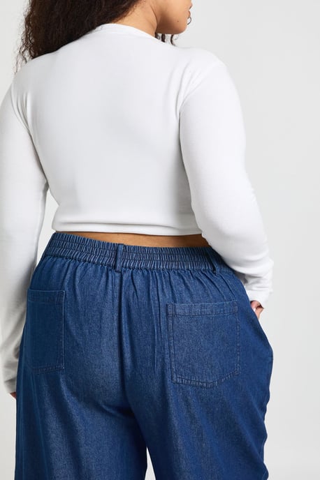 Plus Chambray Lapel Wide Leg Trouser - Image 4