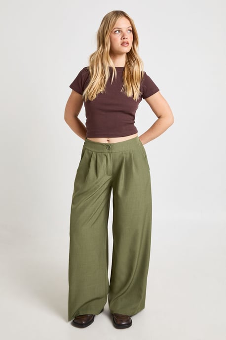 Petite Woven Tailored Pleated Wide Leg Trouser - Image 1