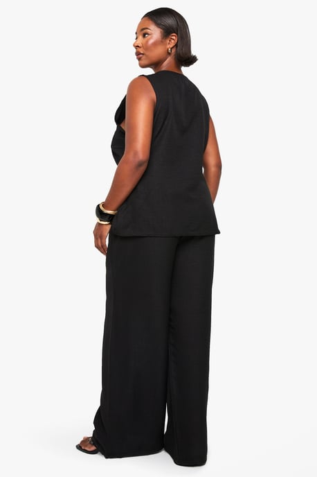 Plus Linen Look Tie Front Top And Wide Leg Trouser Co-Ord - Image 2