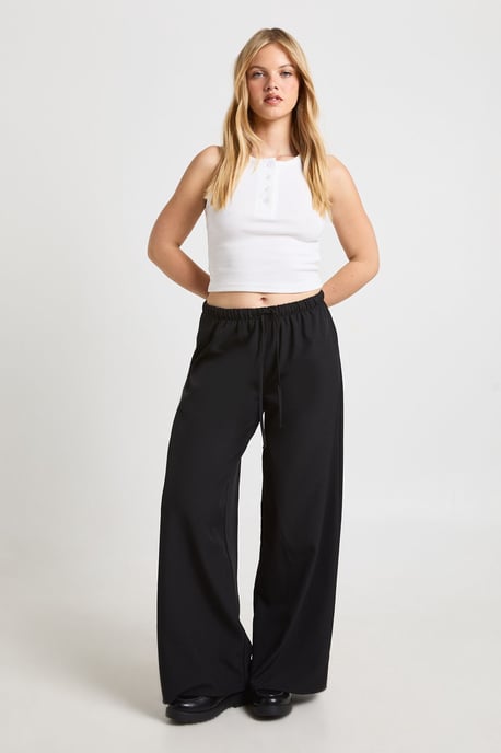 Petite Woven Elasticated Waist Drawstring Wide Leg Trouser - Image 1