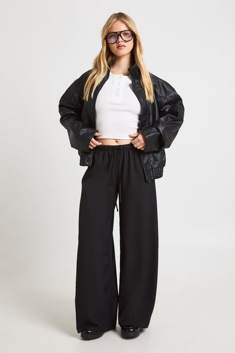 Petite Woven Elasticated Waist Drawstring Wide Leg Trouser - Image 3