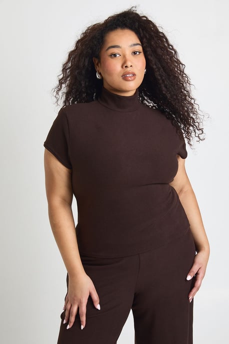 Plus Rib High Neck Cap Sleeve Top and Wide Leg Trousers Co Ord - Image 4