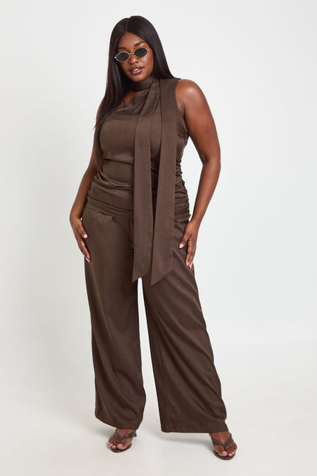 Plus Crepe Scarf Top and Wide Leg Trouser Co-ord Set - Image 3