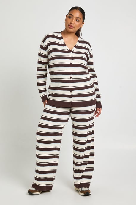 Plus Super Soft Rib Knitted Boyfriend Cardigan And Wide Leg Trouser Co Ord - Image 1