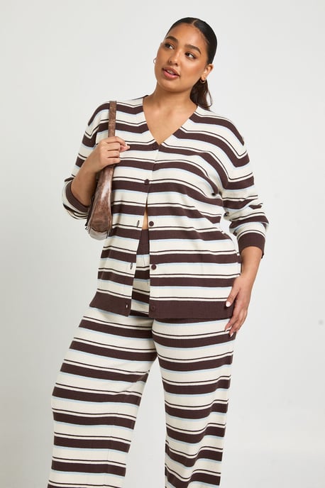 Plus Super Soft Rib Knitted Boyfriend Cardigan And Wide Leg Trouser Co Ord - Image 3