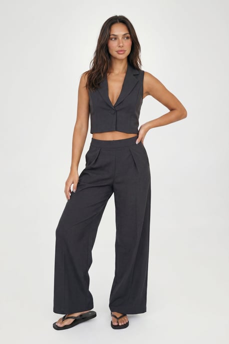 Petite Linen Look Pleat Front Wide Leg Tailored Trousers - Image 1