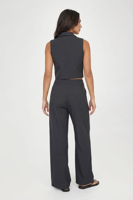 Petite Linen Look Pleat Front Wide Leg Tailored Trousers - Image 2