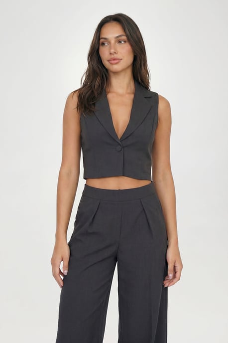 Petite Linen Look Pleat Front Wide Leg Tailored Trousers - Image 3