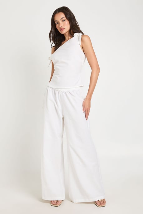 Linen Look Tie Shoulder Top & Extreme Wide Leg Trouser Co-ord - Image 3