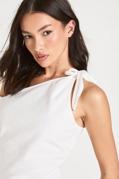 Linen Look Tie Shoulder Top & Extreme Wide Leg Trouser Co-ord - Image 4