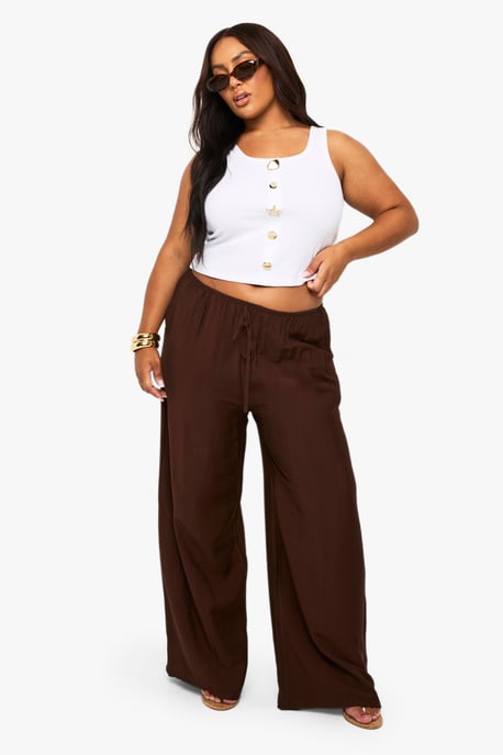 Plus Woven Drawstring Wide Leg Trouser - Image 1