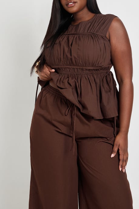 Plus Cotton Poplin Drawstring Wide Leg Trousers - Image 4
