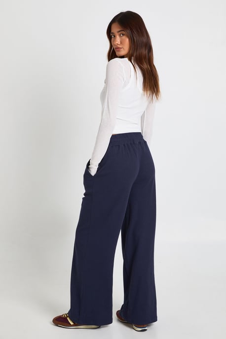 Rib Deep Waistband Wide Leg Trouser - Image 2