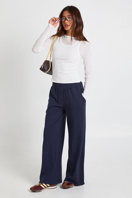 Rib Deep Waistband Wide Leg Trouser - Image 3