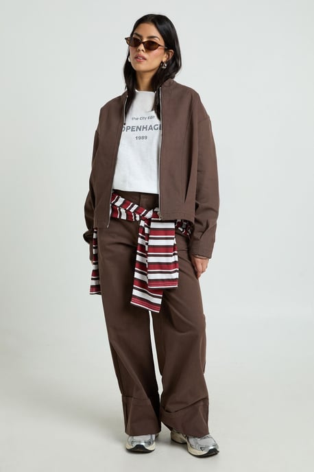 Turn Up Hem Twill Wide Leg Trousers - Image 3