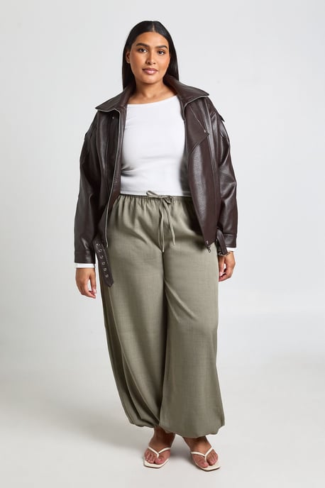 Plus Tie Front Marl Wide Leg Trouser - Image 1
