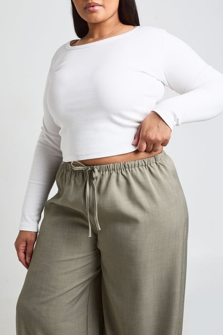 Plus Tie Front Marl Wide Leg Trouser - Image 3