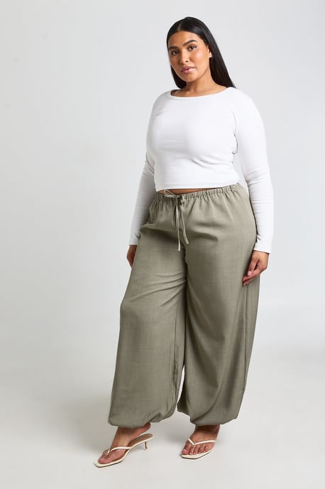 Plus Tie Front Marl Wide Leg Trouser - Image 4