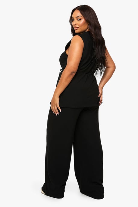 Plus Brushed Tunic Tie Belt Top And Wide Leg Trouser - Image 2