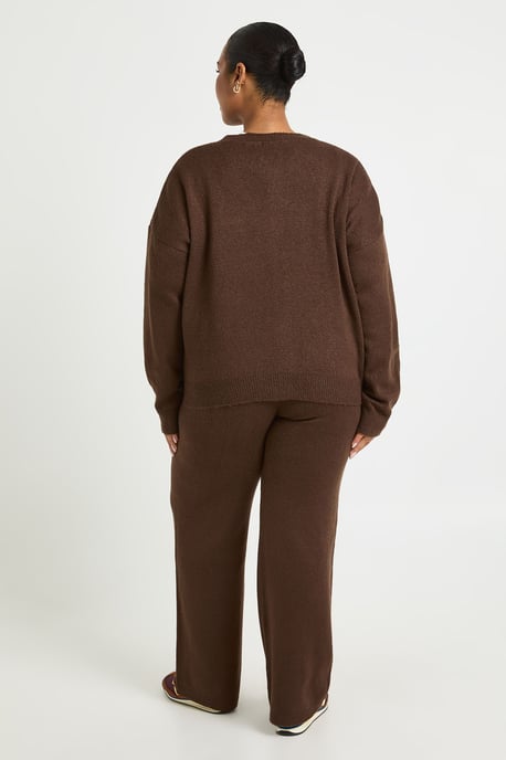 Plus Crew Neck Knitted Boxy Cardigan and Wide Leg Trouser Co-Ord - Image 2