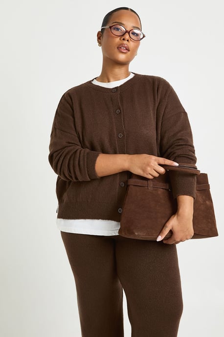 Plus Crew Neck Knitted Boxy Cardigan and Wide Leg Trouser Co-Ord - Image 3