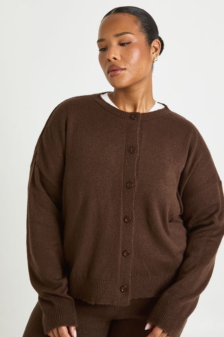 Plus Crew Neck Knitted Boxy Cardigan and Wide Leg Trouser Co-Ord - Image 4
