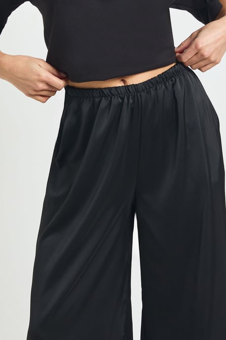 Petite Satin Lace Trim Wide Leg Trousers - Image 3