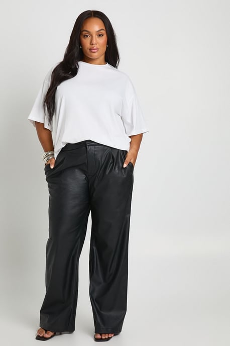 Plus Faux Leather Pleated Wide Leg Trouser - Image 3