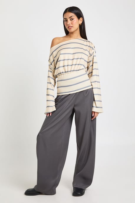 Stripe Cinched Waist Off The Shoulder Top - Image 3
