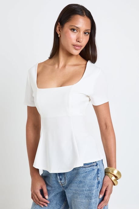 Scoop Neck Short Peplum Top - Image 4