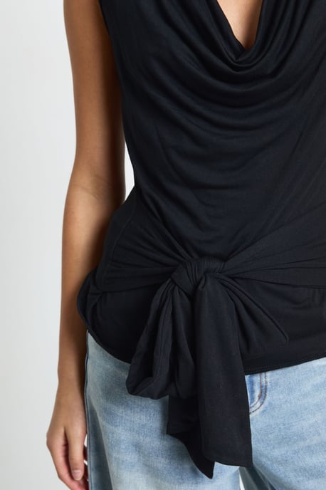 Cowl Neck Tie Waist Sleeveless Top - Image 4
