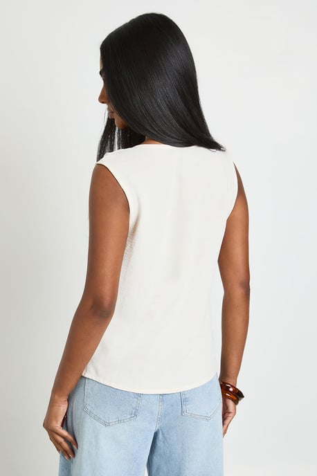 Gold Trim Hammered Crepe Sleeveless Top - Image 2