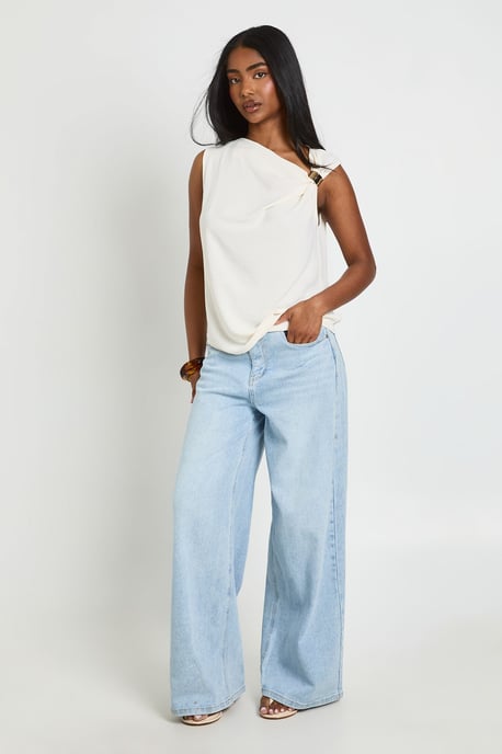 Gold Trim Hammered Crepe Sleeveless Top - Image 3