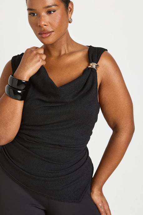 Plus Textured Trim Detail Asymmetric Top - Image 4
