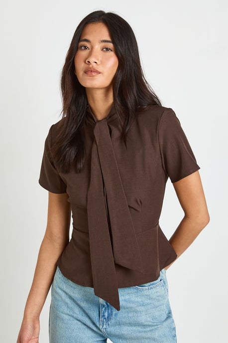 Scarf Detail Peplum Tailored Top - Image 1
