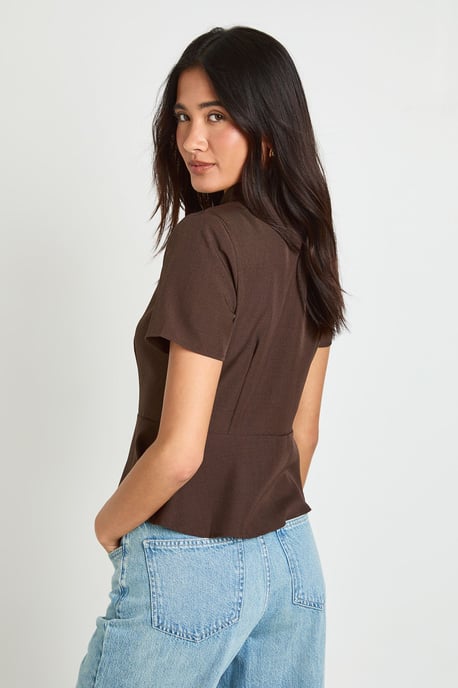 Scarf Detail Peplum Tailored Top - Image 2