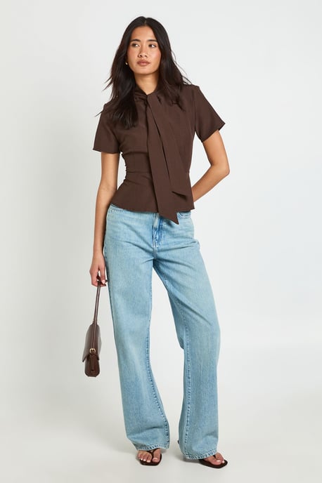 Scarf Detail Peplum Tailored Top - Image 3