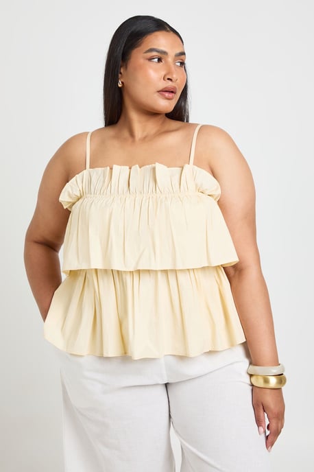 Plus Layered Ruched Poplin Top - Image 1