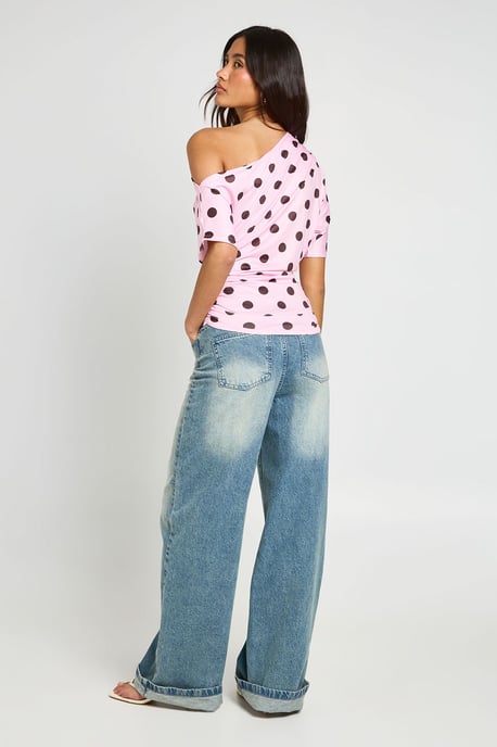 Polka Dot Off The Shoulder Sleeveless T-shirt - Image 2