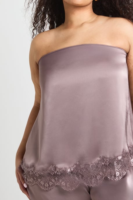 Plus Lace Hem Satin Floaty Bandeau Top - Image 4