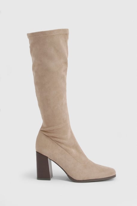 Faux Suede Block Stacked Heel Knee High Boots - Image 3