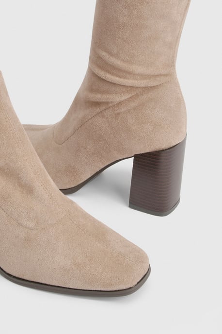 Faux Suede Block Stacked Heel Knee High Boots - Image 6