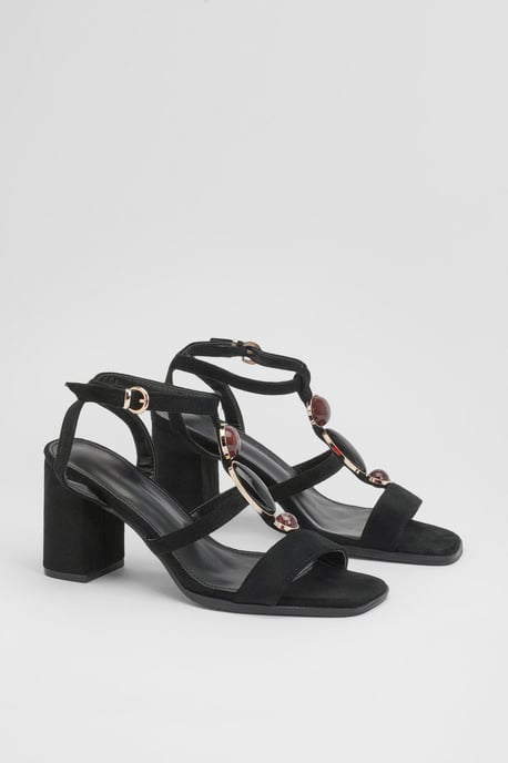 Bead Detail Strappy Low Block Heels - Image 3