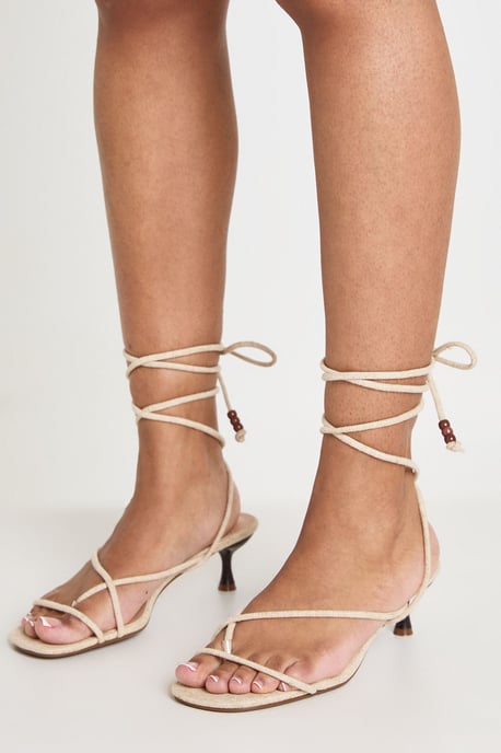 Linen Beaded Detail Strappy Heels - Image 2