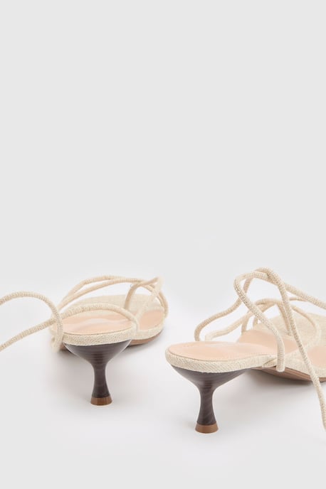 Linen Beaded Detail Strappy Heels - Image 4