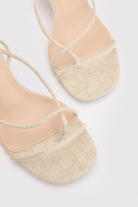 Linen Beaded Detail Strappy Heels - Image 5